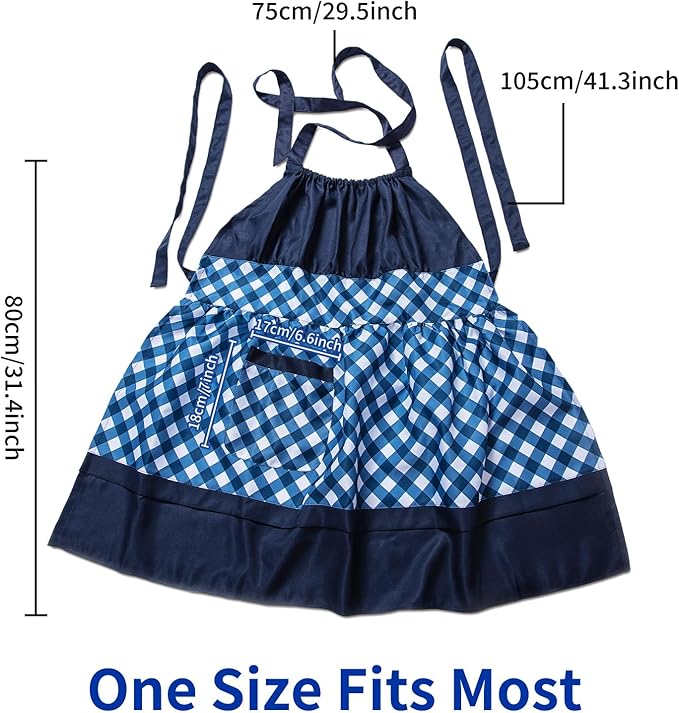 Lovely Flower Pattern Retro Aprons With Large Pockets for Women Girls Cooking Kitchen Bakery Mother's Gift