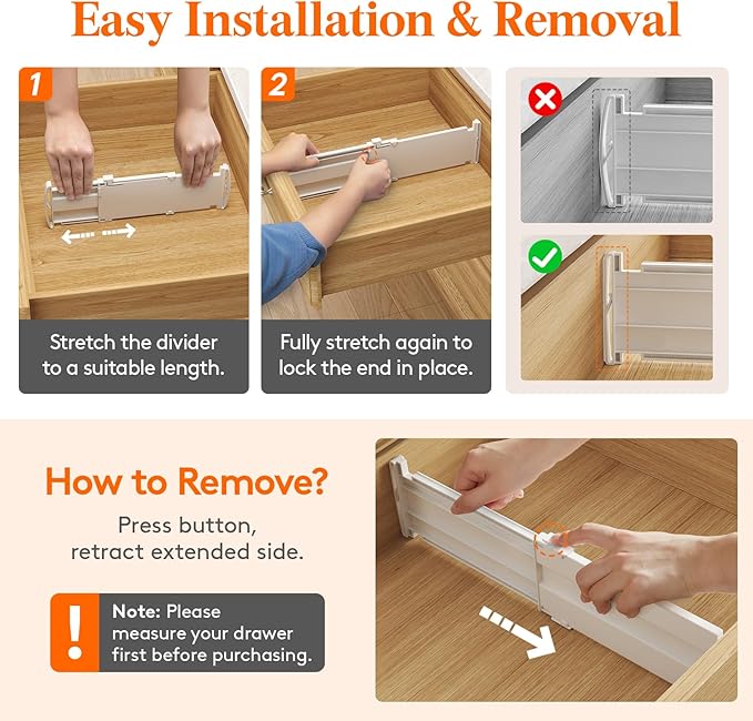 Lifewit 4" Tall 12 Pack Drawer Dividers, 27-42cm/10.5-16.5" Expandable Drawer Divider for Clothes, Adjustable Dresser Drawer Organizers, Drawers Separators for Dresser/Bathroom/Closet/Kitchen White