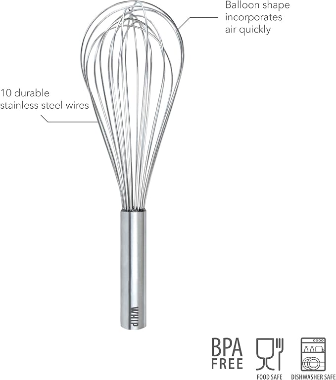 Tovolo Balloon Whisk Stainless Steel 11 in Whip Whisk for Cooking Blending Mixing Stirring Whipping Beating, Dishwasher Safe Metal Handheld Large Heavy Duty Multi Function Whip Whisking Mixing Tool