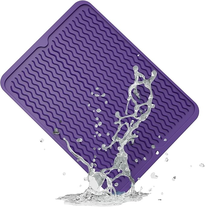 ZLR Silicone Dish Drying Mat & Heat Resistant Trivet (12" x 16") - Waterproof Counter Protector for Air Fryer, Coffee Maker - Non-Slip, BPA Free Kitchen Pad, Easy Clean Dishwasher Safe (Meadow Violet)