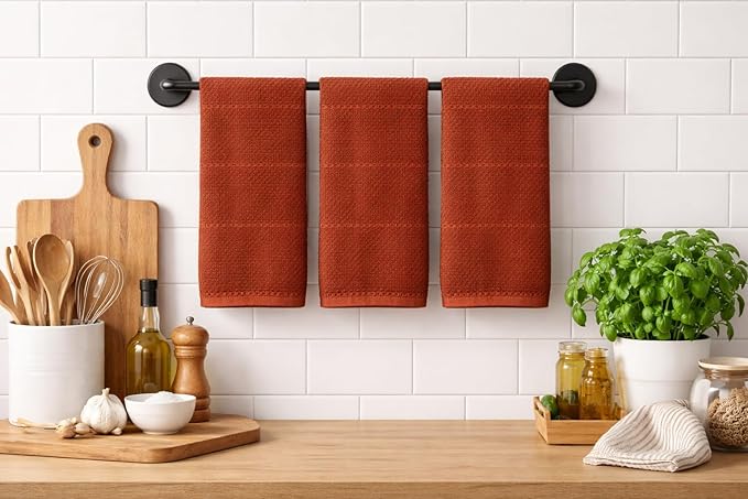 Maroon Rust Cinnamon Kitchen Hand Dish Towels: Oversized 28" x 18",100% Cotton Cloth Soft Cleaning Drying Absorbent Textured Design, Set of 3 Multipurpose for Everyday Use (Cinnamon Textured)