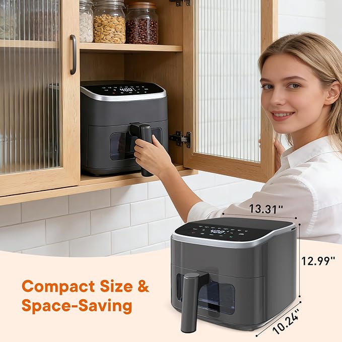 OLIXIS 4QT Air Fryer with Visible Window, 1500W Digital Touchscreen Air Fryer with 8 Presets, Auto Shut Off & Nonstick Dishwasher Safe Basket, 60-Min Timer, Max 400°F, Grey
