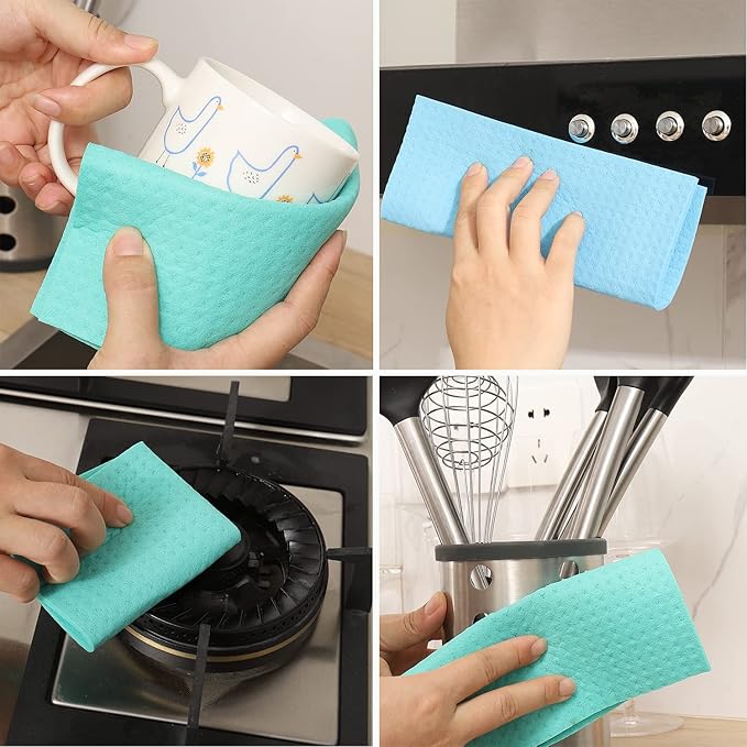METUUTER 10 Packs Swedish Dishcloths for Kitchen, Reusable Kitchen Dishcloths Compostable Cellulose Dish Clothes for Household Use