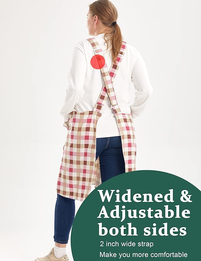 Big Plus Size Aprons for Women with Pockets Cotton Linen Baking Kitchen Cooking