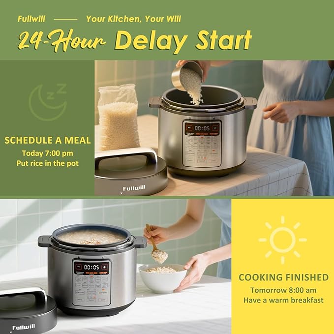 Fullwill 9-in-1 Electric Pressure Cooker, 12 Presets Instant Multi Cooker, Olla de Presion Nonstick Pot 6 Quarts Slow Cooker, Rice Cooker, Steamer, Sauté, Yogurt Maker, Warmer