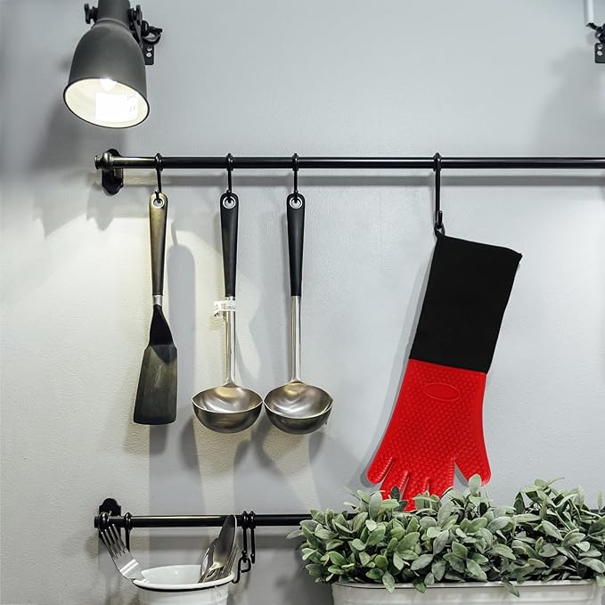 1 Pair Extra Long Professional Oven Mitts, Non-Slip Silicone Grip Heat Resistant,19.7" Length,Up to 572℉ for BBQ Cooking Baking Grilling (Red)