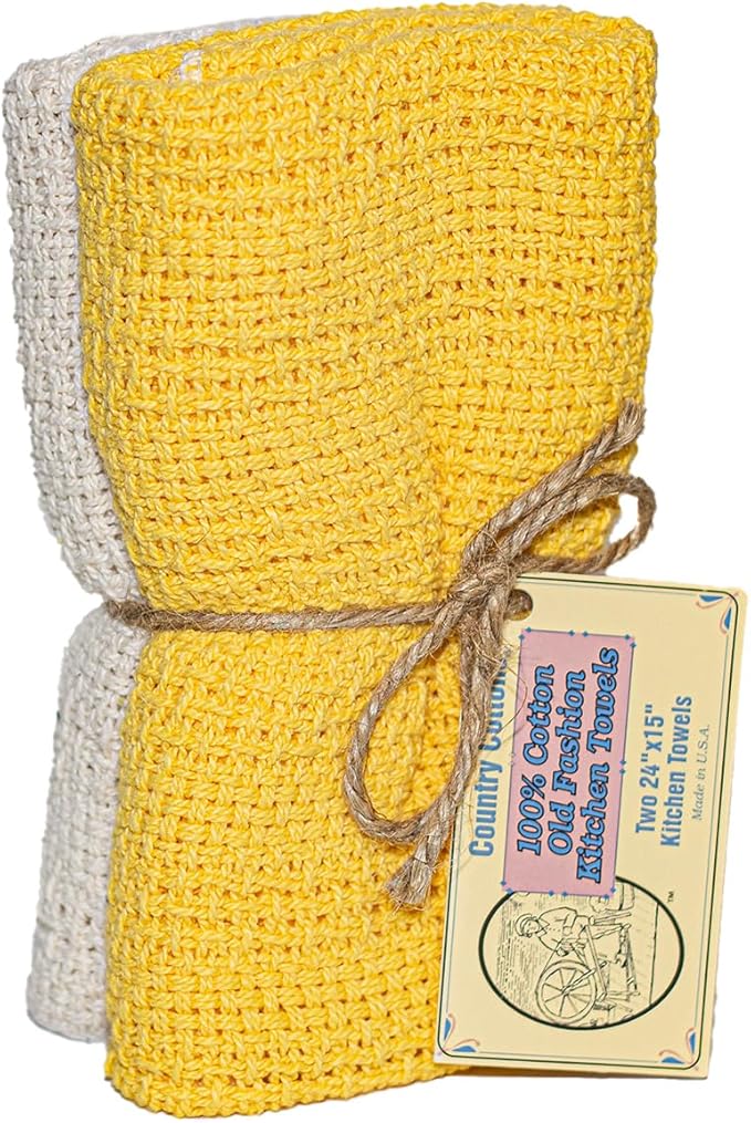Old Fashion 100% Cotton Kitchen Towels - Set of 2-24"x15" (Goldenrod)