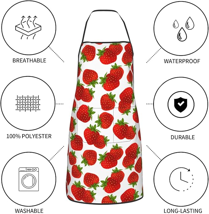Cute Strawberry Oven Mitts Strawberries Pot Holders Cooking Apron Set of 5 Silicone Strawberry Kitchen Glove Apron Non-Slip Heat Resistant for Chef Baking Cooking Grilling BBQ