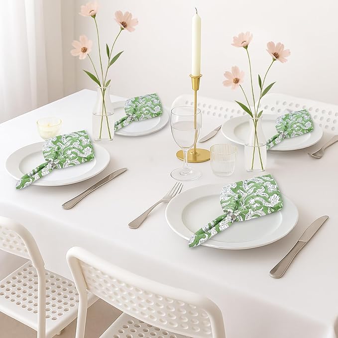 Ridhi Sage Green Hand Block Print 100% Cotton Napkins 18" x 18" (Set of 4) Reuseable Kitchen Napkins Cloth Decor Dinner Party Wedding Cocktail Gift for Spring, Easter, Valentine