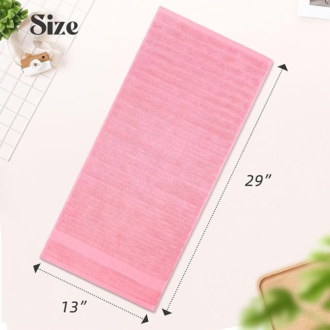 Jacquotha 2-Pack Hand Towels for Bathroom (Pink) Ribbed – Cotton Face Towel for Women Girls, 13” x 29”, Soft and Quick Drying 480 GSM