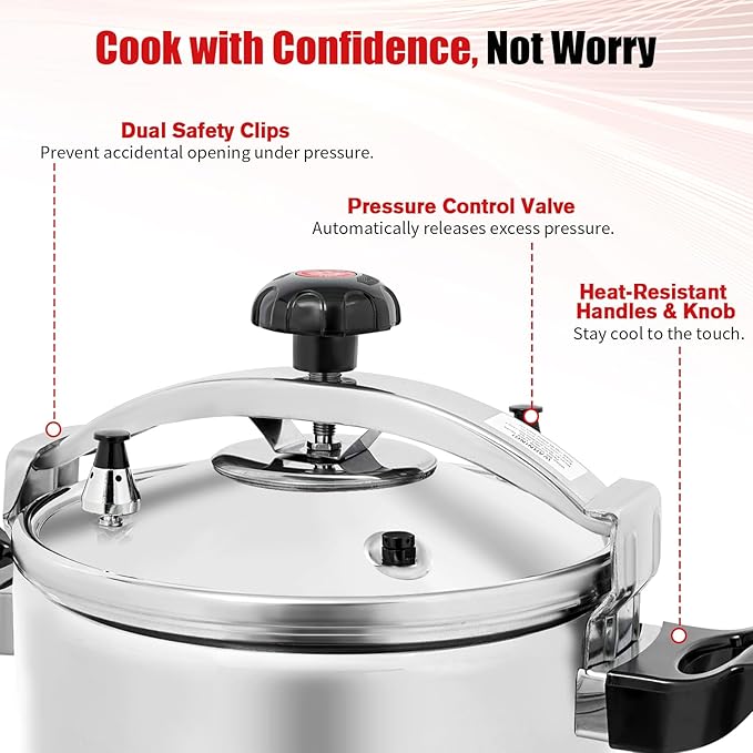 27.47 Qt Pressure Cooker, Stainless Steel Large Capacity Pressure Canner with Double Valves, Clamp On Type Commercial Pressure Stewing Pot for Hotels, Restaurants, Family (27.47 Qt)