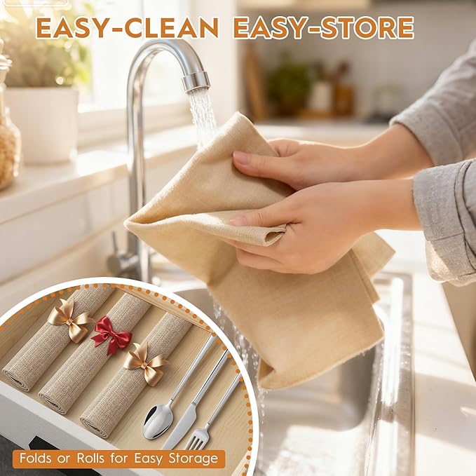 Placemats Set of 6 Linen Type Fabric Cloth Placemats, 18x12 Inch Double Layered Thick Wrinkle Free Heat Resistant Table Place, for Dining, Kitchen, Party (45 * 30cm, Beige)