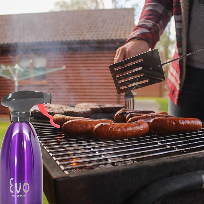 Evo Oil Sprayer 18/8 Stainless Steel, Non-Aerosol for Olive, Cooking Oils, and Vinegars, Purple, 16-Ounce Capacity