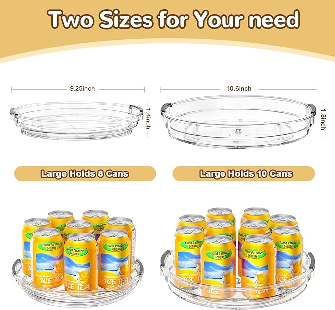 Clear Lazy Susan Organizer Turntable for Cabinet Table Top, 10.6 Inch 2 Pack 360 Rotating Spinning Makeup Organizer for Vanity, Kitchen Storage Rack Heavy-Duty Pantry Spices Tray Countertop Organizer