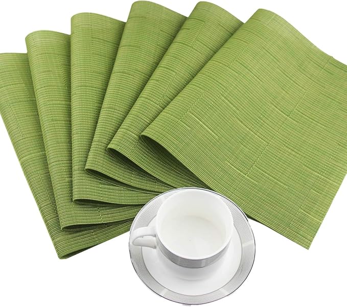 PIGCHCY Placemats,Washable Durable Vinyl Woven Table Mats,Elegant Heat Resistant Placemats for Dining Table Set of 6 (18 x 12 inches,Sage Green)