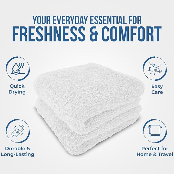 DAN RIVER 24 Pack Wash Cloths for Showering [12x12] - 100% Cotton Washcloths Premium Quality Flannel Face Cloths for Bathroom, Highly Absorbent and Soft Feel Wash Clothes, Grey & White