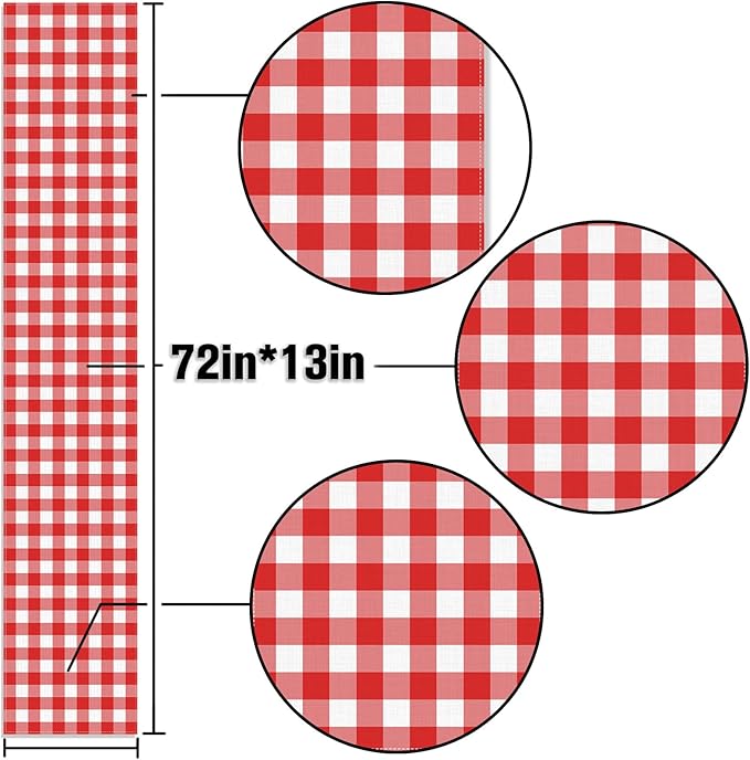 Italian Red Gingham Table Runner Red and White Checkered Party Decoration Christmas Baby Shower BBQ Picnic Home Kitchen Island Decor