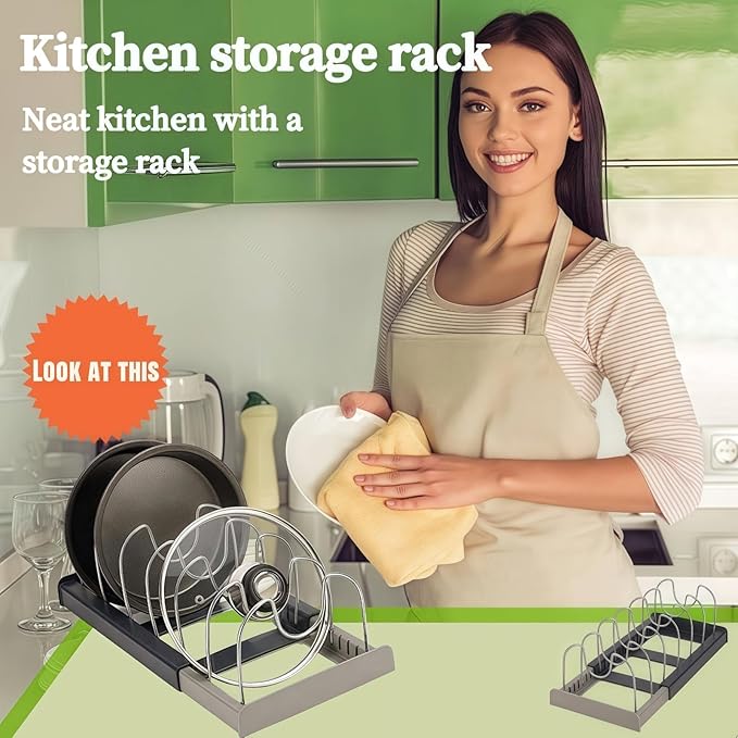 Lid organizers inside cabinet adjustable, Kitchen Pot lid organizer for Bowls, Lids, Cutting boards, Tableware, Dish storage rack for cabinets, drawers, countertops & sinks