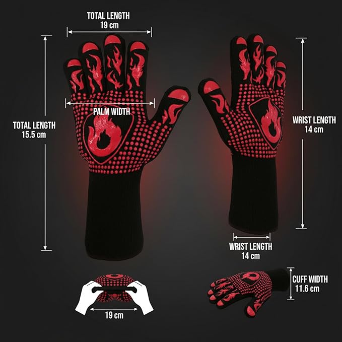 BBQ Grill Gloves, 1472°F Extreme Heat Resistant Grilling Gloves Non-Slip Oven Mitts Potholder, Perfect for Barbecue, Cooking, Baking, Fireplace, Smoker - 2 Pair