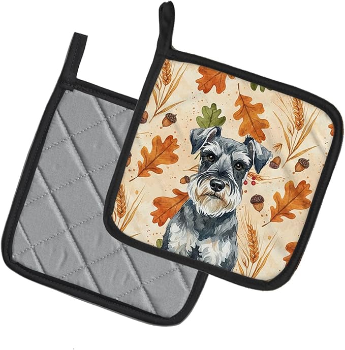 Caroline's Treasures Schnauzer Heirloom Fall Pair of Pot Holders Pair 7.5x7.5 Quilted Insulated Hot Pads Decorative Kitchen Gift Made in USA