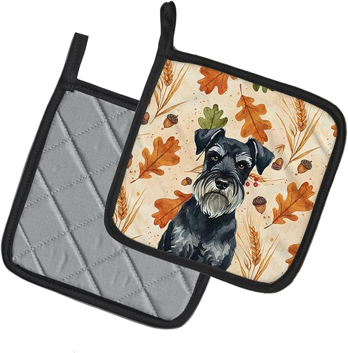 Caroline's Treasures Standard Schnauzer Heirloom Fall Pair of Pot Holders Pair 7.5x7.5 Quilted Insulated Hot Pads Decorative Kitchen Gift Made in USA