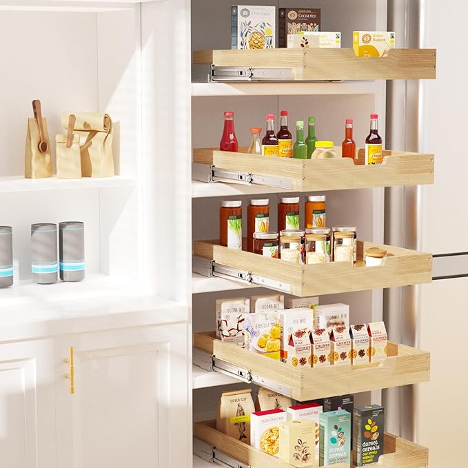 Sikarou Wood Pull Out Cabinet Organizer 26" W x 21" D, Heavy-Duty Sliding Drawers for Inside Cabinets Storage and Organization for Kitchen, Pantry, Bathroom