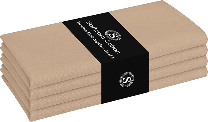 Beige Cloth Napkin 17Inch x 17Inch, Washable & Reusable Napkins, Set of 4, Durable, Absorbent, Soft Linen Table Napkins for Fall, Parties, Holiday, Lunch, Dinner, Everyday Use