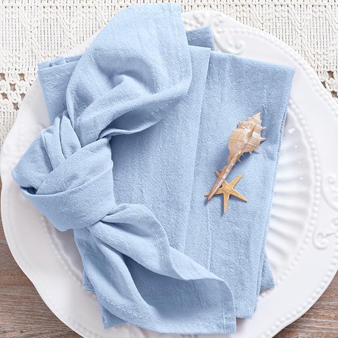 MLMC 8 Pack Blue Cloth Napkins Rustic Washable Cotton Linen Napkins Set of 8 17"x17" Reusable Dinner Napkins Cloth for Wedding Baby Shower Party Gathering Everyday Use