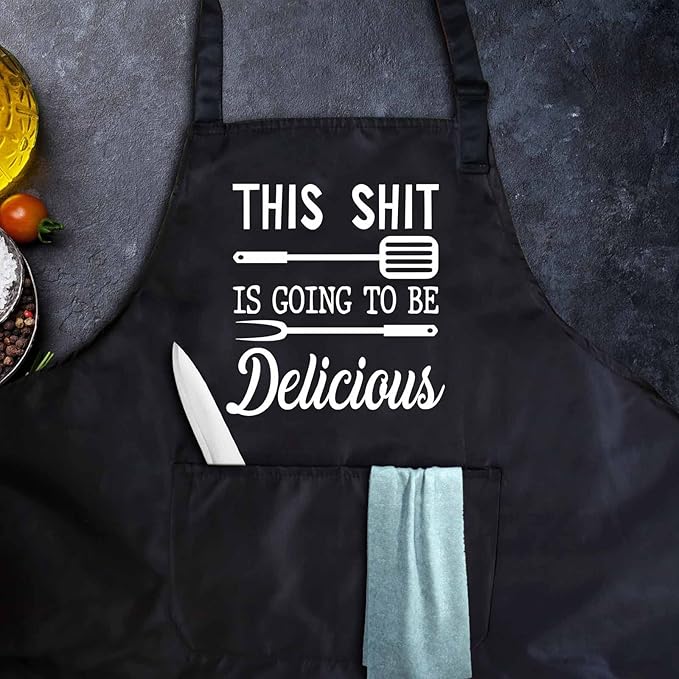 Funny apron for men Adjustable Waterproof with Pockets for Cooking Baking BBQ Gift Apron for Day, Birthday Gifts