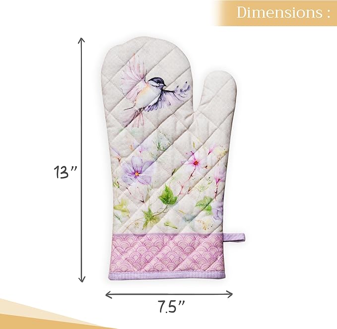 Maison d'Hermine Oven Gloves 100% Cotton Oven Mitt 7" x 13" with Loop Heat Resistant BBQ Cooking Gloves Baking Grilling Gifts for Mothers Day Spring/Summer (Pack of 1, Magnolia Mornings)