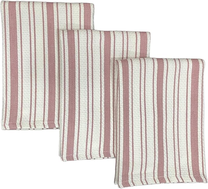 Kitchen Towels Set – Pack of 3 (20’’ x 30’’) Extra Large Premium Cotton Dish Towels for Kitchen – Basket Weave Towels – Absorbent – 100% Cotton – with Hanging Loop – Dark Pink