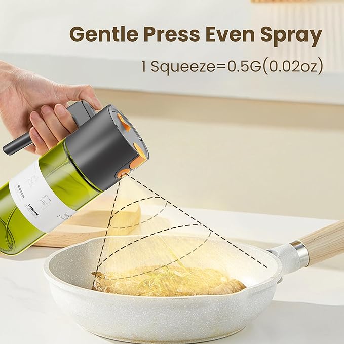 LUKUMIQI 2 in 1 Oil Sprayer for Cooking, 17oz Light-Blocking Glass Spray Bottle with Stickers, Oil Dispenser for Salad, Air Fryer & BBQ