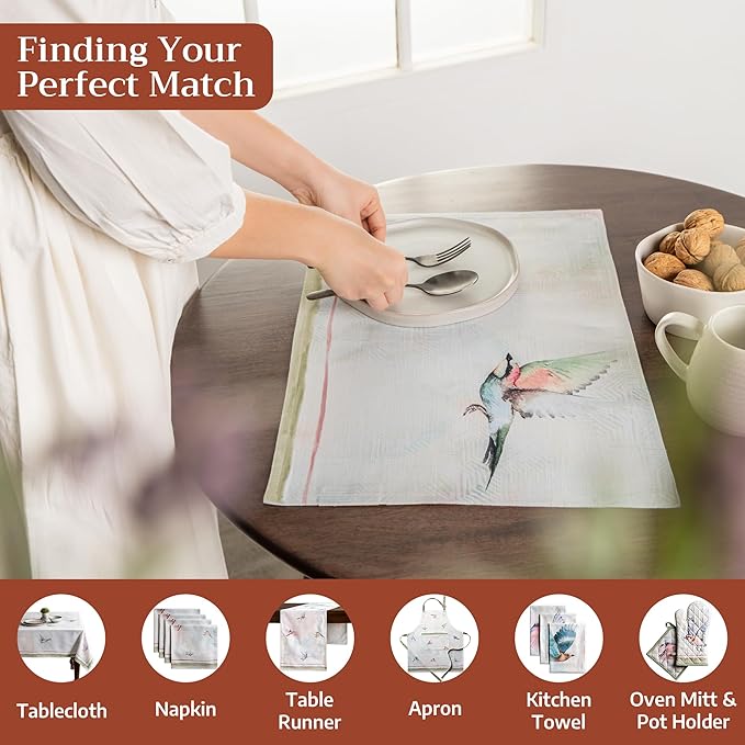 Maison d' Hermine Placemats Set of 4 100% Cotton Washable Cloth Place Mats Reusable Table Mats for Kitchen Dining Party Wedding Gifts for Mothers Day Spring/Summer (Flying Birds, 13" x 19")