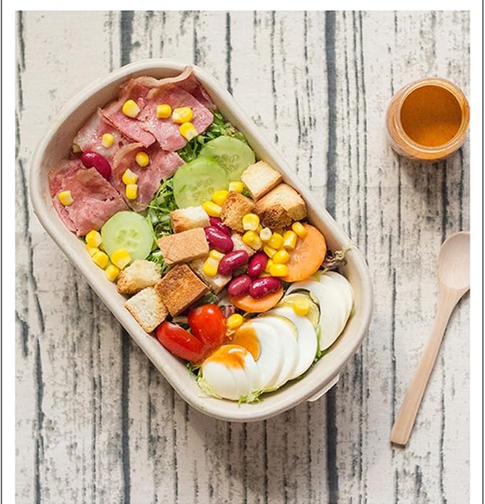 50 Pack Disposable Meal Prep Containers, 23oz Take Out Food Containers with Lid, Microwave Safe Bagasse To Go Paper Bowls Soup Serving Bowls for Salad, Leftovers, Lunch