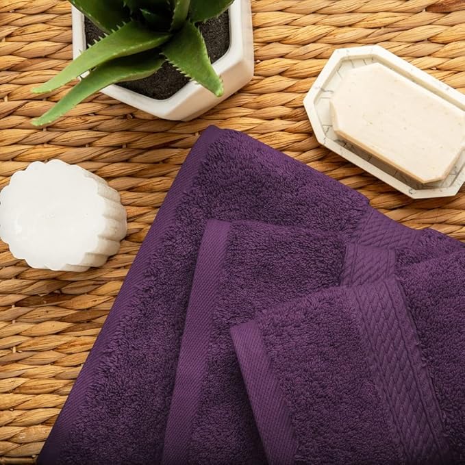 SUPERIOR Egyptian Cotton Pile 3 Piece Towel Set, Includes 1 Bath, 1 Hand, 1 Face Towel/Washcloth, Ultra Soft Luxury Towels, Thick Plush Essentials, Guest Bath, Spa, Hotel Bathroom, Plum