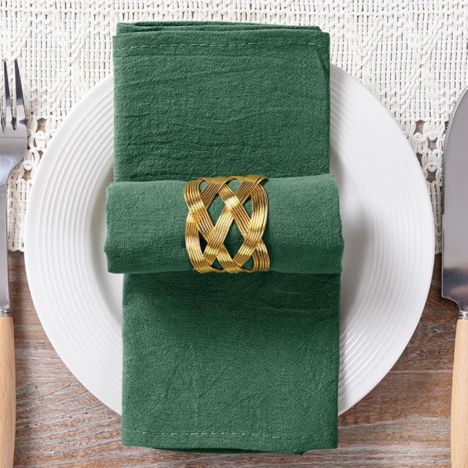 MLMC 4 Pack Emerald Green Cloth Napkins Rustic Washable Cotton Linen Napkins Set of 4 17"x17" Reusable Dinner Napkins Cloth for Wedding Baby Shower Party Decor Use