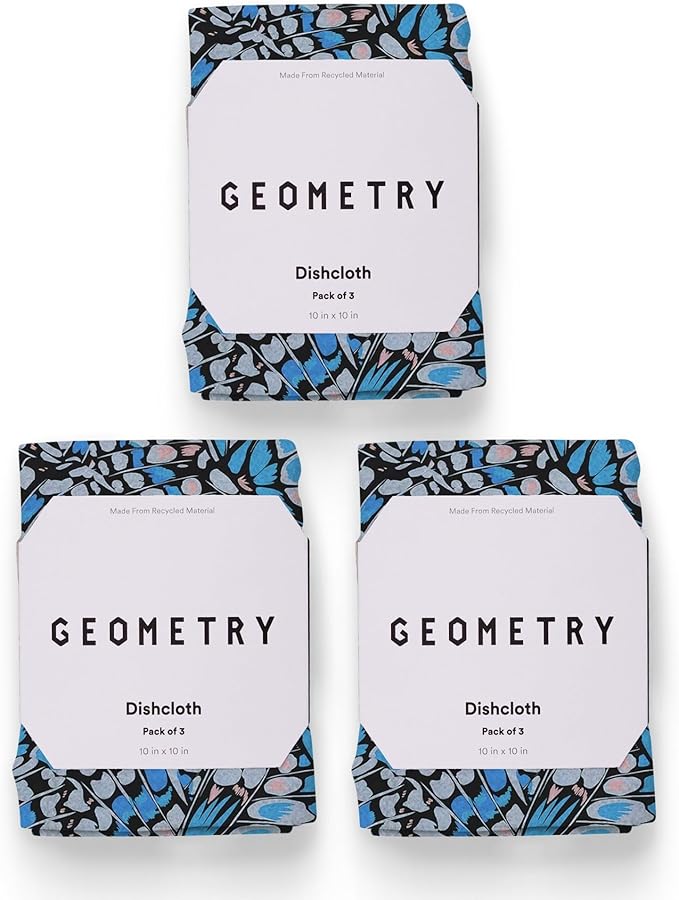 GEOMETRY Kitchen Dish Cloths - Spring & Summer Collection - Premium Dishcloths with Geoweave - Absorbent & Fast Drying Kitchen Towels - Blue Garden Wings, 10" x 10" - 3-Pack