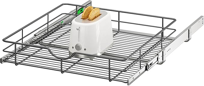 Pull Out Shelves - 23" W x 22" D Soft Close Pull Out Cabinet Organizer 1 Tier - Sliding Shelves with Shelf Liner - Heavy Duty Steel Wire Drawers for Kitchen Cabinets, Pantry, Bathroom