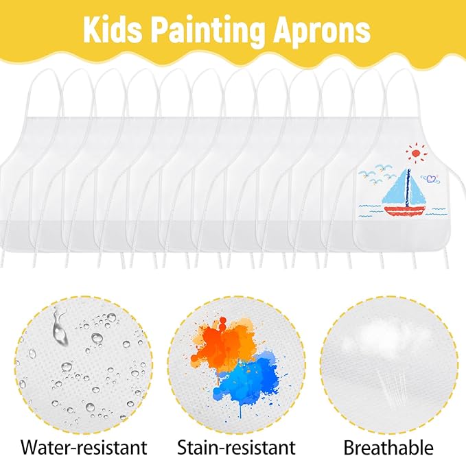 36PCS DIY Kids Chef Hat and Apron Set Kids Painting Aprons with Colored Pen and Crafts Template for Baking Painting Craft