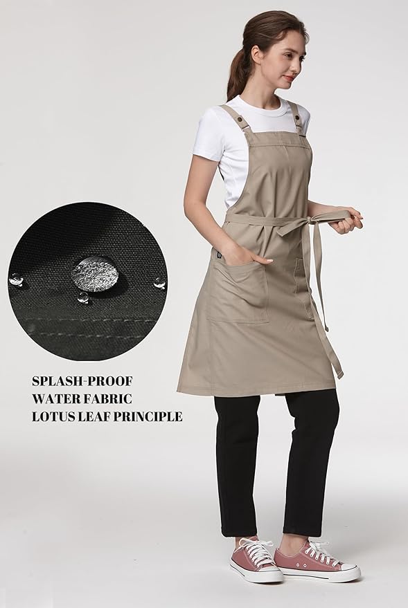 Unisex Kitchen Apron, Cross Strap Apron with 2 Pockets, Durable Waterproof Professional Apron