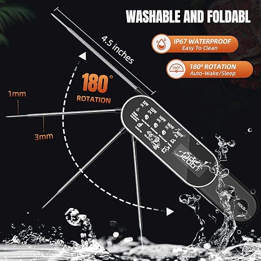 3X Faster 0.5s Instant Read Meat Thermometer, 2025 Rechargeable ±0.5℉ NIST Certified Wireless Food Thermometer, Waterproof, Auto Wake/Sleep, Rotation Display & Temp Lock for BBQ, Candy, Grill