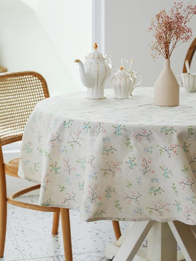 YiHomer Pastoral Round Tablecloth - 60 Inch Dia. Table Cloth - Washable Table Cover with Dust-Proof Wrinkle Resistant for Restaurant, Picnic, Bistro, Indoor and Outdoor Dining, Gardenia