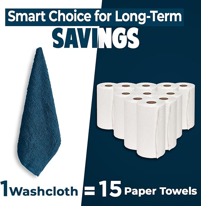 DAN RIVER 24 Pack Wash Cloths for Showering [12x12] - 100% Cotton Washcloths Premium Quality Flannel Face Cloths for Bathroom, Highly Absorbent and Soft Feel Wash Clothes, Blue Opal
