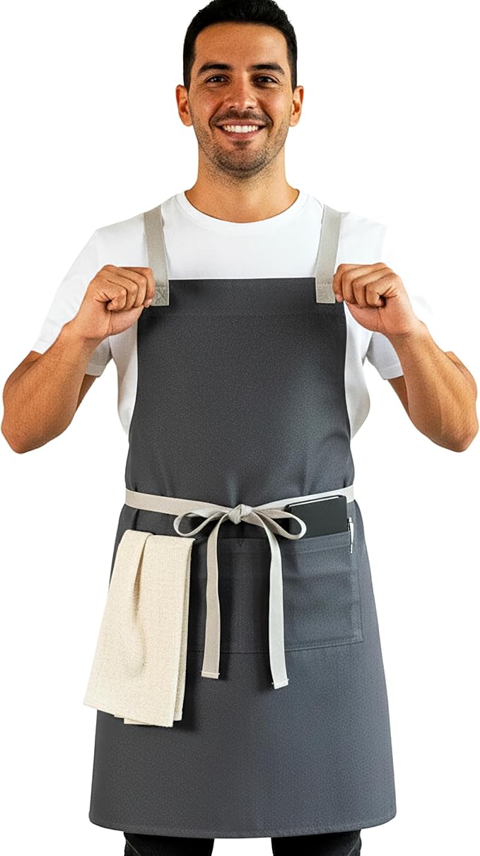 Professional Work Apron for Men & Women – 100% Cotton with waterproof Membrane, Cross Back Straps