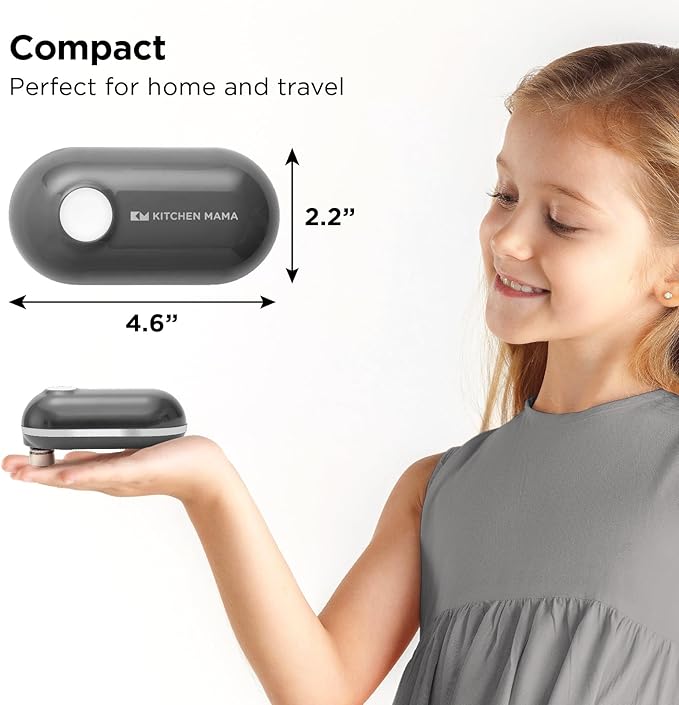 Kitchen Mama Mini Plus Rechargeable Electric Can Opener: USB-C Charging, Hands-Free, Auto Stop, Compact, Cordless, Smooth Edge - Perfect for Seniors with Arthritis, Home, and Travel (Metal Gray)