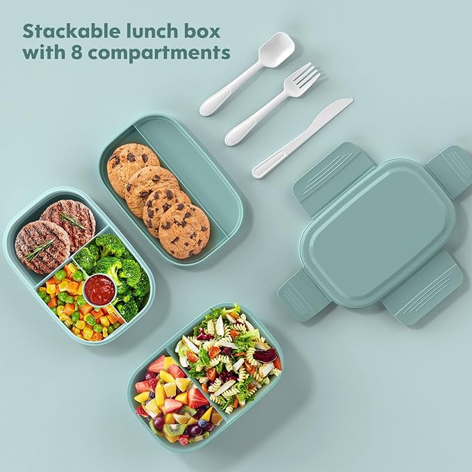 HOMETALL Adult Lunch Box,3 Stackable Bento Lunch Containers for Adults, Modern Minimalist Design Bento Box with Utensil Set, Leak-Proof Lunchbox for Dining Out, Work, Picnic