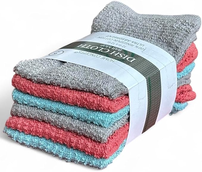 12-Pack, 100% Cotton Ribbed Bar Mops Dish Cloths, Dish Towels, Super Absorbent, Multi-Purpose for Home, Kitchen, and Bar Cleaning. Size: 12 x 12 Inches.