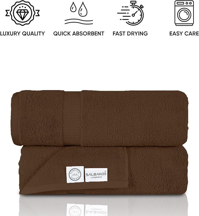 SALBAKOS 100% Turkish Cotton Extra Large Bath Sheet Set of 2 35x70 inch | Heirloom Quality | Hotel & Spa Collection | Soft, Absorbent Oversize Bath Towels | Made in Turkey (Chocolate, 2 Bath Sheets)