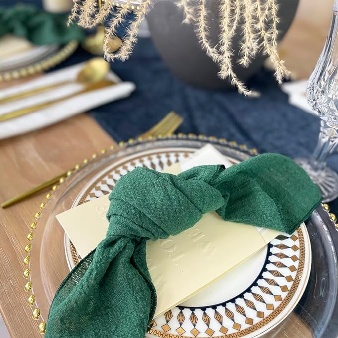 EHLDekol Gauze Cloth Napkins 6 Pack 16x16 Inches Dinner Parties, 100% Natural Soft Cotton Weddings Parties Family Everyday Use Bulk Linen Dinner Napkins (Dark Green, 6 Pack)