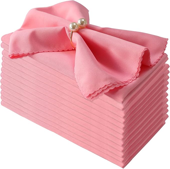 Polyester Napkins Set of 12, Pink Washable Reusable Napkins, Perfect for Valentine's Day Wedding, Thanksgiving or Any Holiday